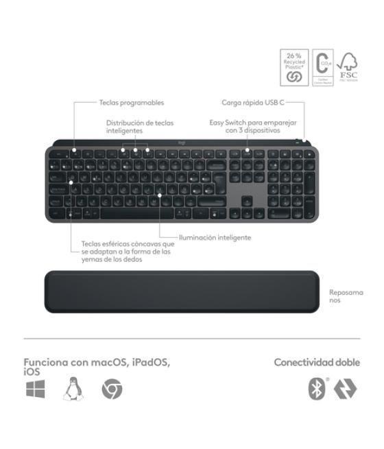 Logitech MX Keys S Combo teclado Ratón incluido RF Wireless + Bluetooth QWERTY Español Grafito