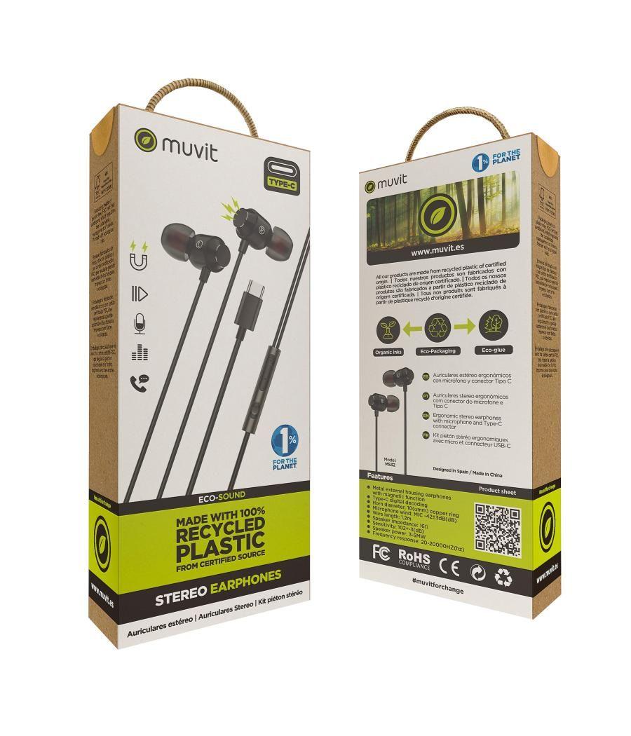 Muvit for charge auriculares estéreo m32 tipo c magnéticos negros