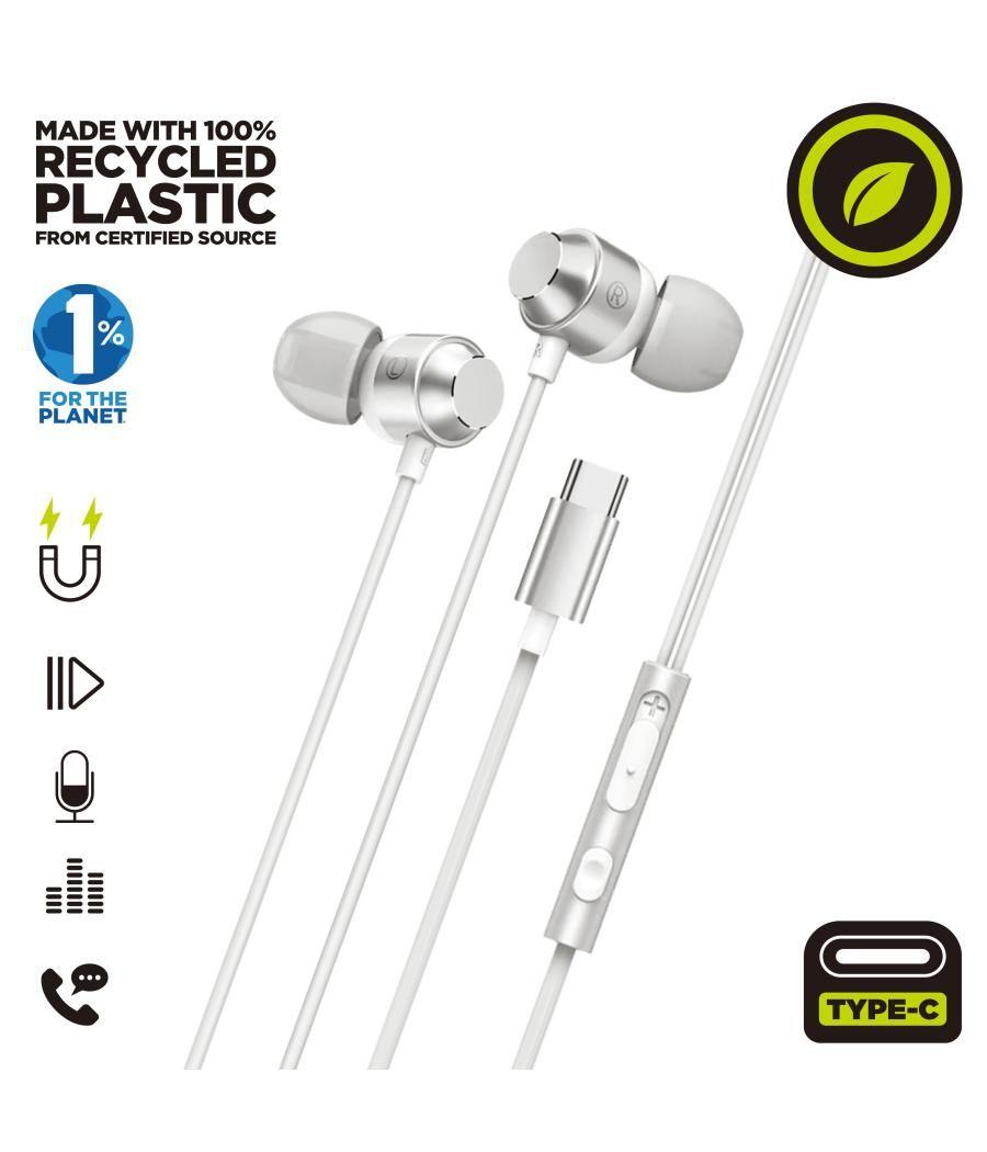 Muvit for charge auriculares estéreo m32 tipo c magnéticos blancos