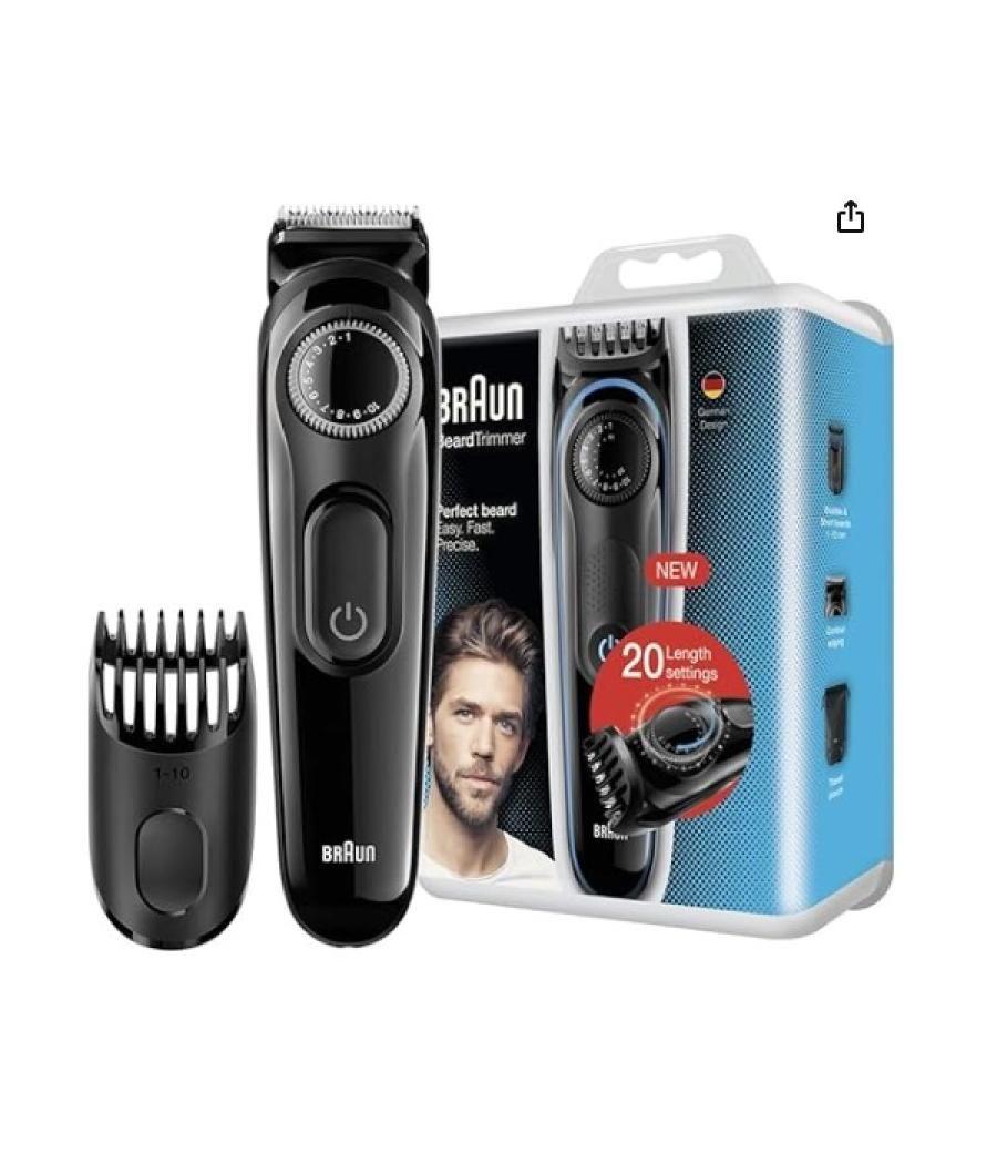 Recortadora de barba braun bt3000 color negro ajustes 0.5 - 20 mm lavable 40min bateria