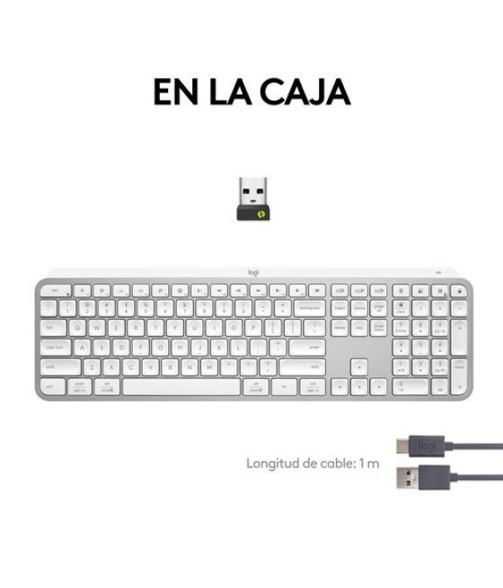 Logitech MX Keys S teclado RF Wireless + Bluetooth QWERTY Español Aluminio, Blanco