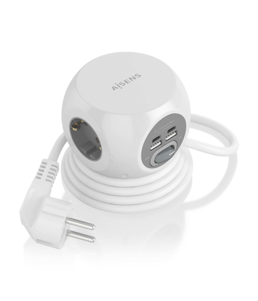 Regleta enchufes aisens 3 tomas + 2xusb-c, 2xusb-a 1.4m blanco