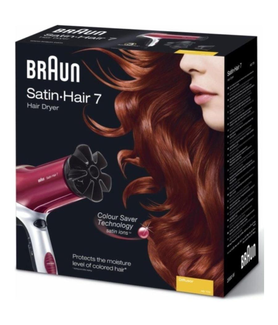 Secador braun satin hair 7 hd770e/ 2200w/ iónico/ rojo y plata