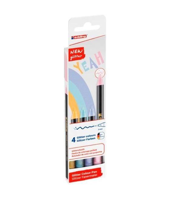 Edding rotulador 1200 glitter colour pen estuche 4 ud c/pastel