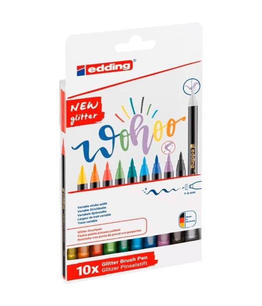 Edding rotulador 1340 glitter brush pen estuche 10 ud c/básicos