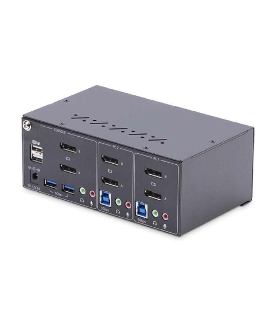 StarTech.com Switch KVM de 2 Puertos DisplayPort para 2 Monitores - Conmutador KVM 4K60Hz - Hub Ladrón 2x USB 5Gb - Hub 2x USB 2