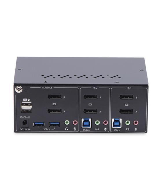 StarTech.com Switch KVM de 2 Puertos DisplayPort para 2 Monitores - Conmutador KVM 4K60Hz - Hub Ladrón 2x USB 5Gb - Hub 2x USB 2