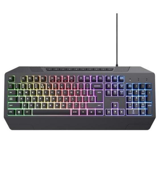 Trust teclado gtx 836 evocx gaming cable usb multimedia luces rainbow led negro