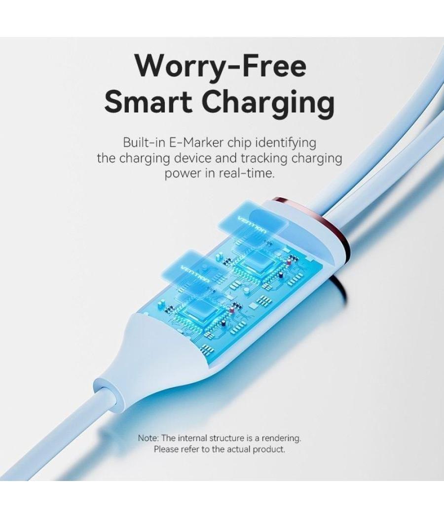 Cable usb tipo-c vention ctmsg/ usb tipo-c macho - 2 x usb tipo-c macho/ hasta 100w/ 480mbps/ 1.5m/ azul