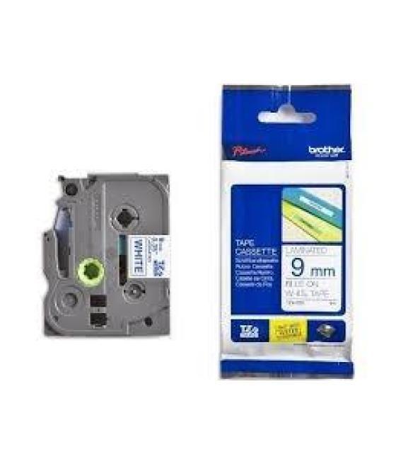 Brother cinta rotuladora laminada texto azul sobre blanco - 9mmx8m