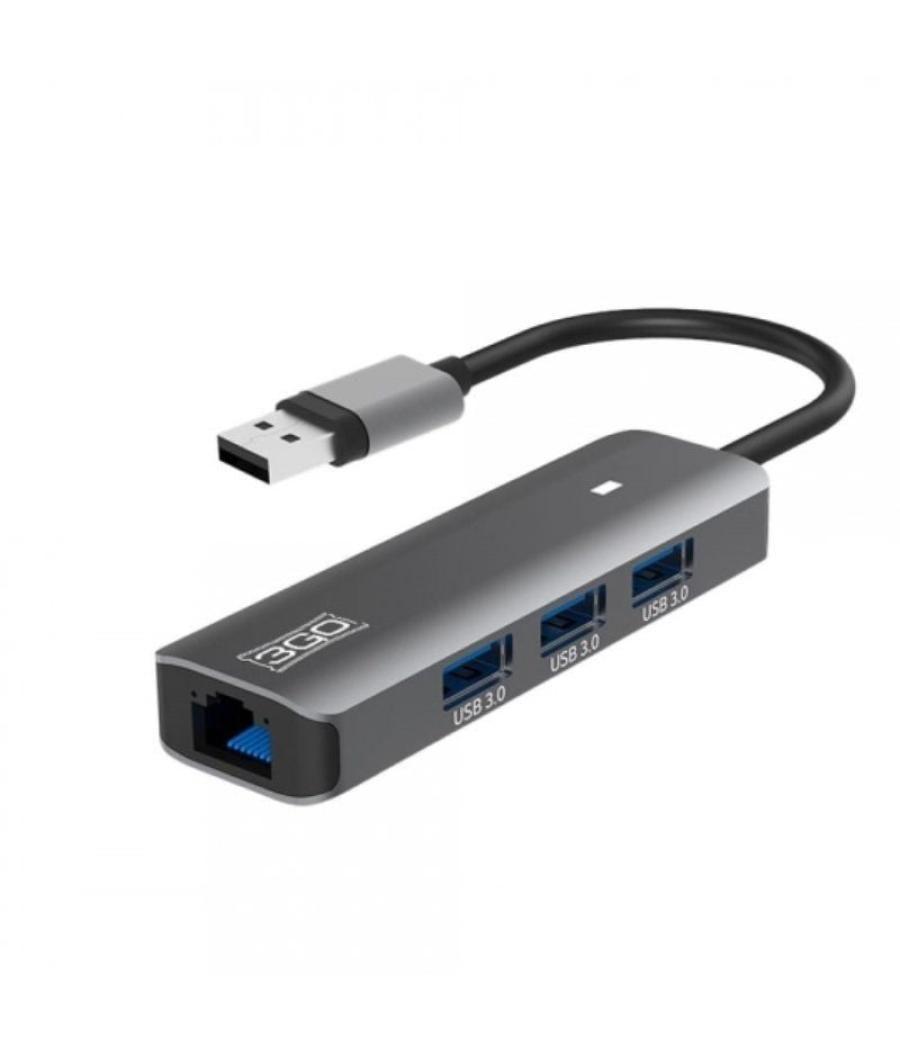 Hub usb 3.0 3go hub37peth2/ 3xusb/ 1xrj45/ gris