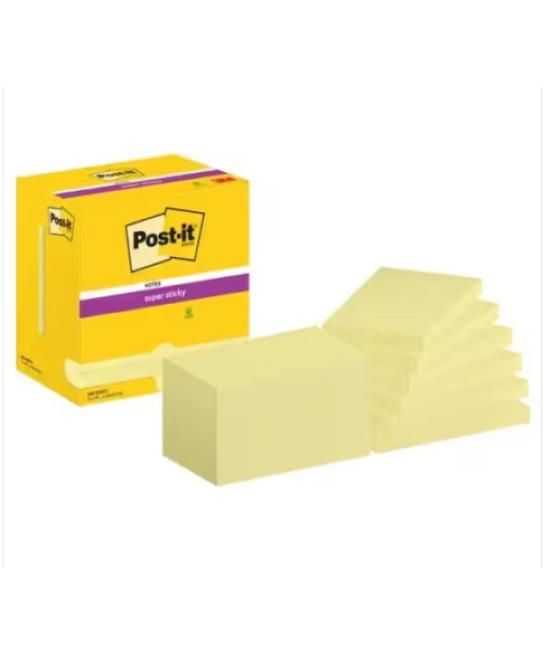 Pack 12 blocs 90 hojas notas adhesivas 76x127mm super sticky canary yellow caja cartón 655-12sscy-eu post-it 7100290175