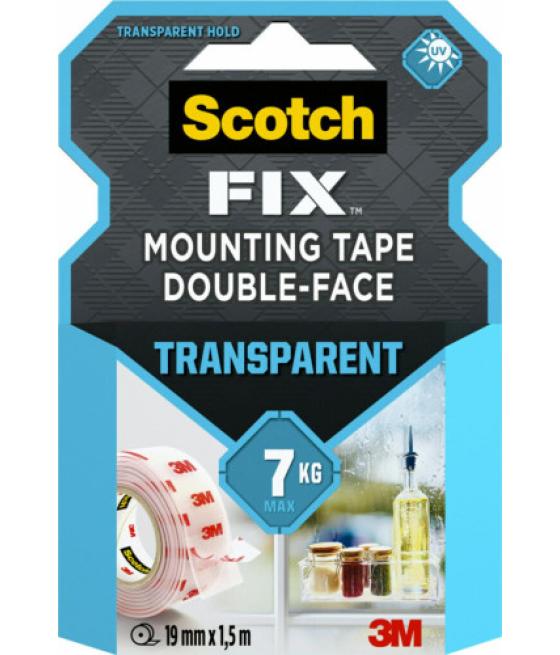 Rollo cinta de montaje doble cara transparente 19 mm x 1,5m hasta 7kg fix 4910c-1915-p scoth 7100261816