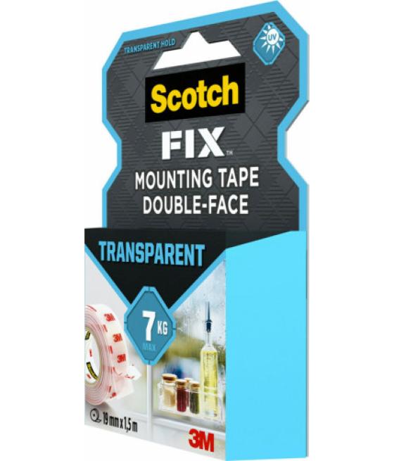 Rollo cinta de montaje doble cara transparente 19 mm x 1,5m hasta 7kg fix 4910c-1915-p scoth 7100261816