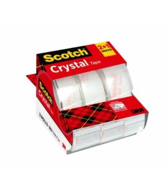 Pack 2+1 rollos cinta supertransparente 19mm × 7,5m crystal con dispensador 6-1975c3 scoth 7100088402