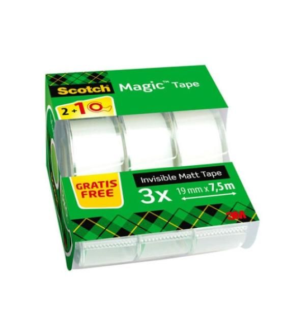 Pack 2+1 rollos cinta invisible 19mm x 7,5m magiccon dispensador 8-1975c3 scoth 7100088375