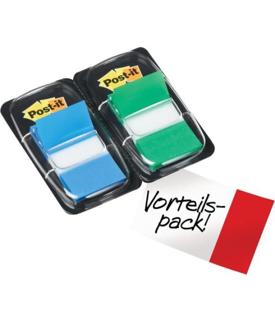 Pack 2 dispensadores x 50 marcadores index 25,4x43,2mm colores azul/verde 680-gb2 post-it 7000052570