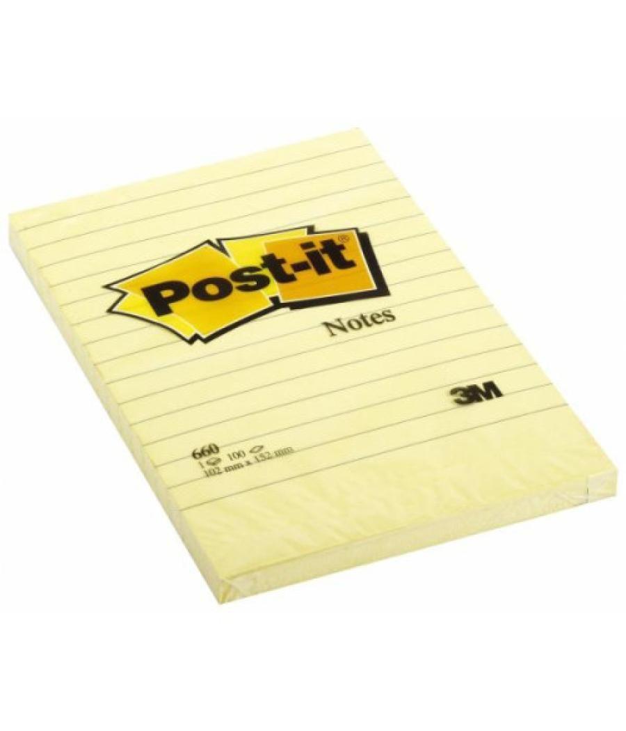 Bloc 100 hojas notas grandes adhesivas 101x152mm canary yellow con líneas 660 post-it 7100172753