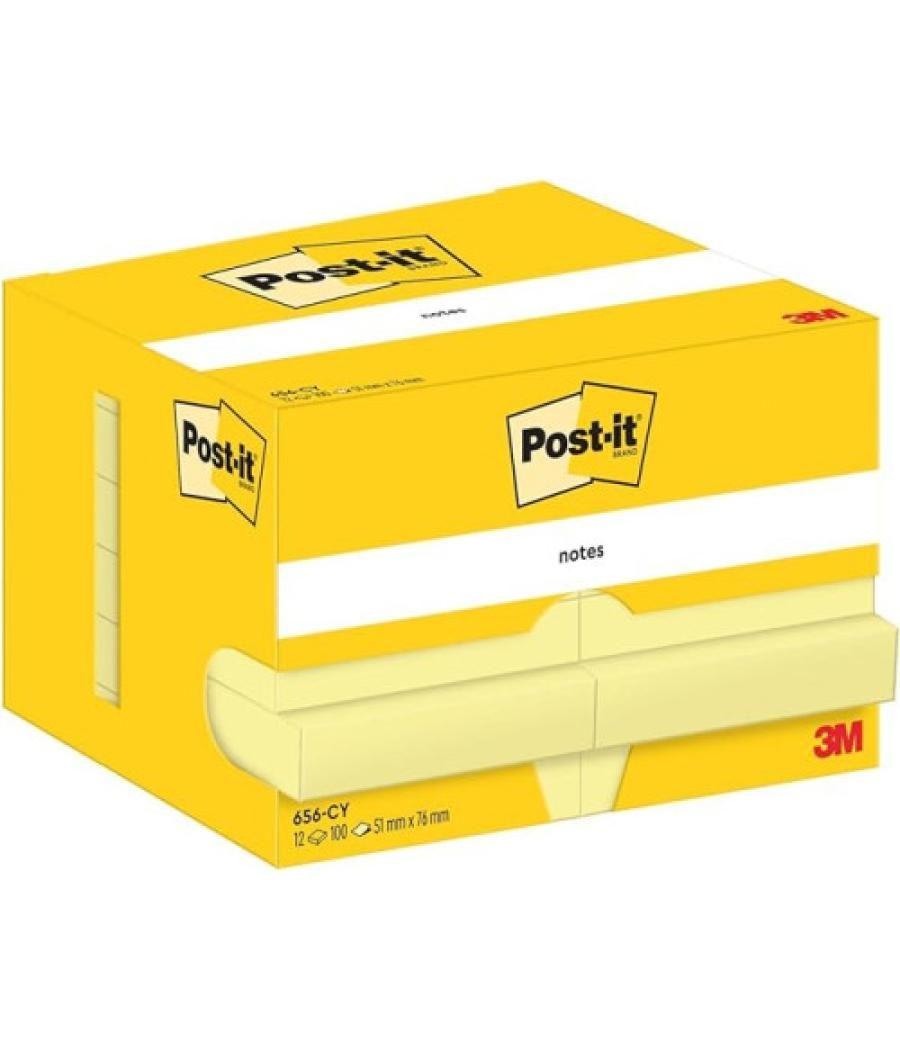 Pack 12 blocs 100 hojas notas adhesivas 51x76mm canary yellow caja cartón 656 post-it 7100290170