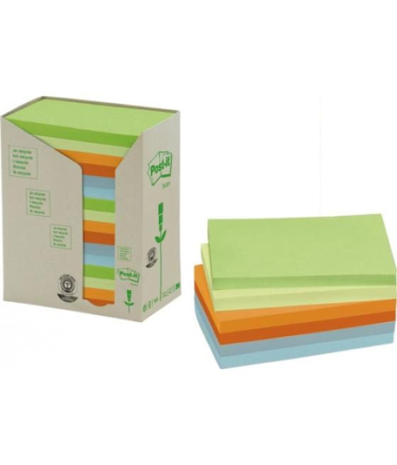 Pack 16 blocs 100 hojas notas recicladas adhesivas 76x127mm colores surtidos pastel 655-1rpt post-it 7100259665