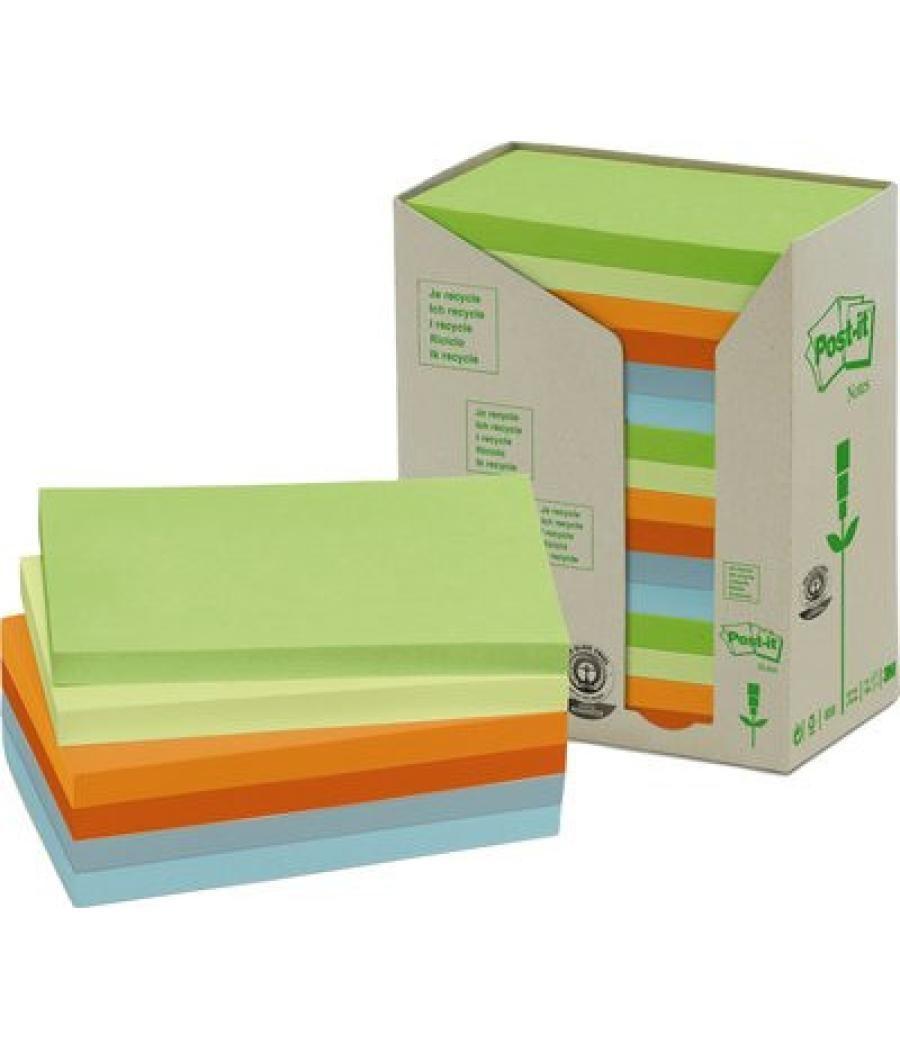 Pack 16 blocs 100 hojas notas recicladas adhesivas 76x127mm colores surtidos pastel 655-1rpt post-it 7100259665