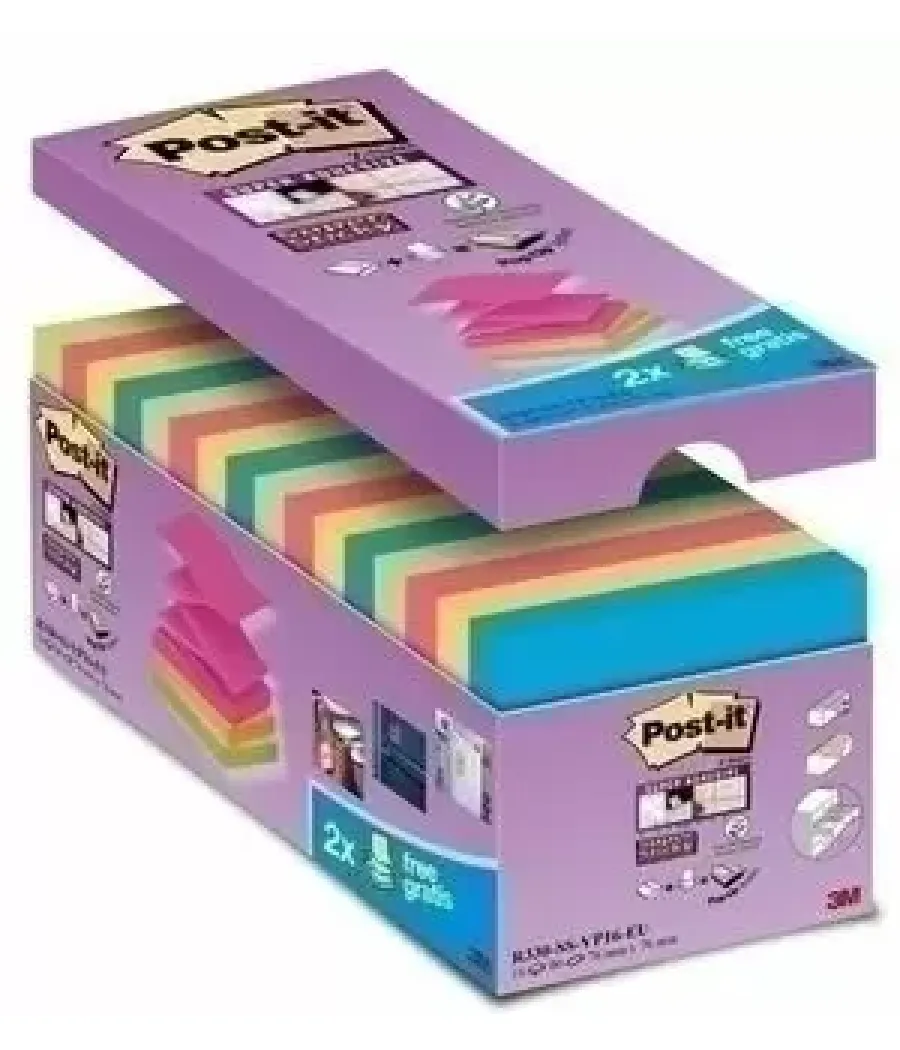 Pack 16+4 blocs 90 hojas z-notes adhesivas 76x76mm super sticky colores surtidos r330-ss-vp16-eu post-it 7100234249