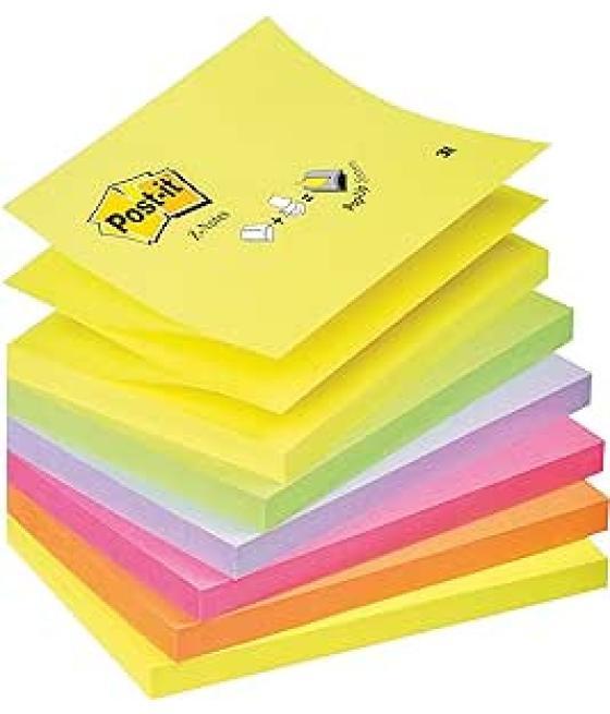 Pack 12 blocs 100 hojas z-notes adhesivas 76x76mm colores surtidos flúor r330-nr post-it 7100290154