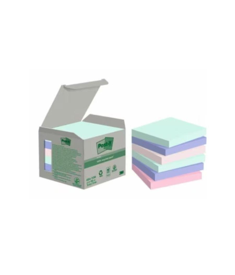 Pack 6 blocs 100 hojas notas recicladas adhesivas 76x76mm colores surtido pastel caja cartón 654-1gb-n post-it 7100259123