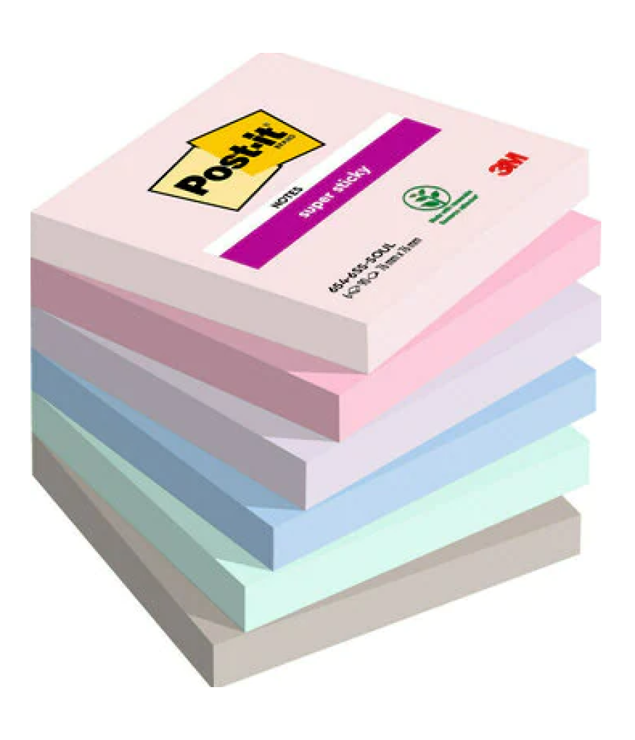 Pack 6 blocs 90 hojas notas adhesivas 76x76mm super sticky colección soulful 654-6ss-soul post-it 7100259204