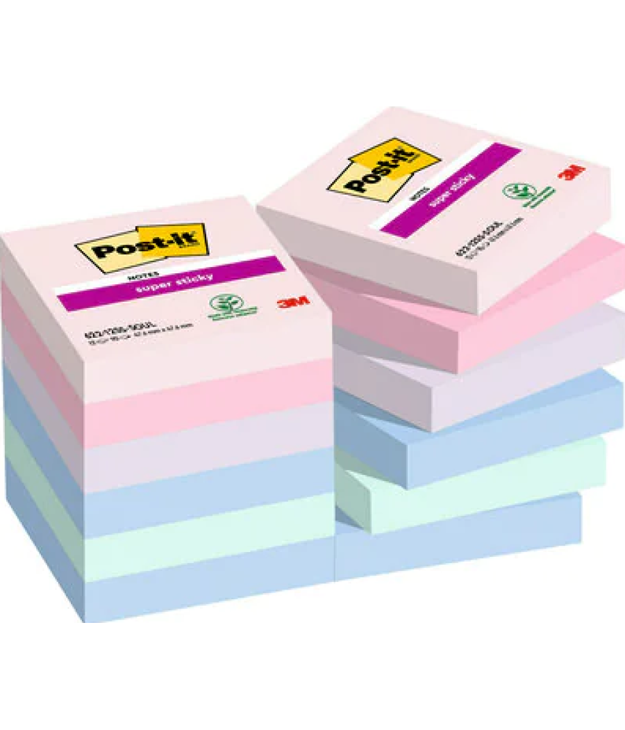Pack 12 blocs 90 hojas notas adhesivas 47,6x47,6mm super sticky colección soulful caja cartón 622-12ss-soul post-it 7100290159