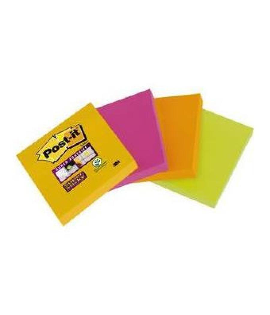 Pack 4 blocs 45 hojas notas adhesivas 47,6x47,6mm super sticky colores surtidos 6910sss-ypog-eu post-it 7100172209