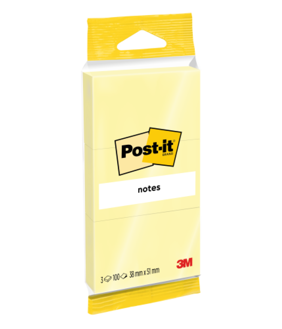 Pack 3 blocs 100 hojas notas adhesivas 38x51mm amarillo 6810 post-it 7100172242