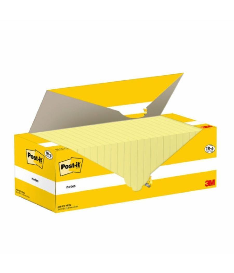 Pack 18+6 blocs 100 hojas notas adhesivas 76x127mm canary yellow caja cartón 655-cy-vp24 post-it 7100317836