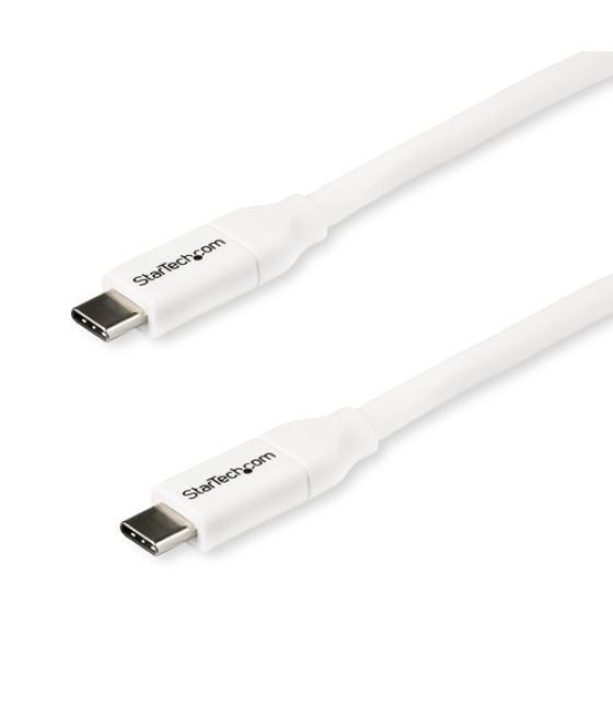 StarTech.com Cable de 2m USB-C a USB-C con capacidad para Entrega de Alimentación de 5A - USB TipoC - Cable de Carga USBC - Blan