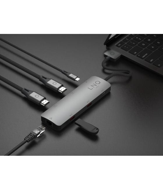 LINQ byELEMENTS LQ48011 base para portátil y replicador de puertos 2 x USB 3.2 Gen 2 (3.1 Gen 2) Type-C Negro, Gris
