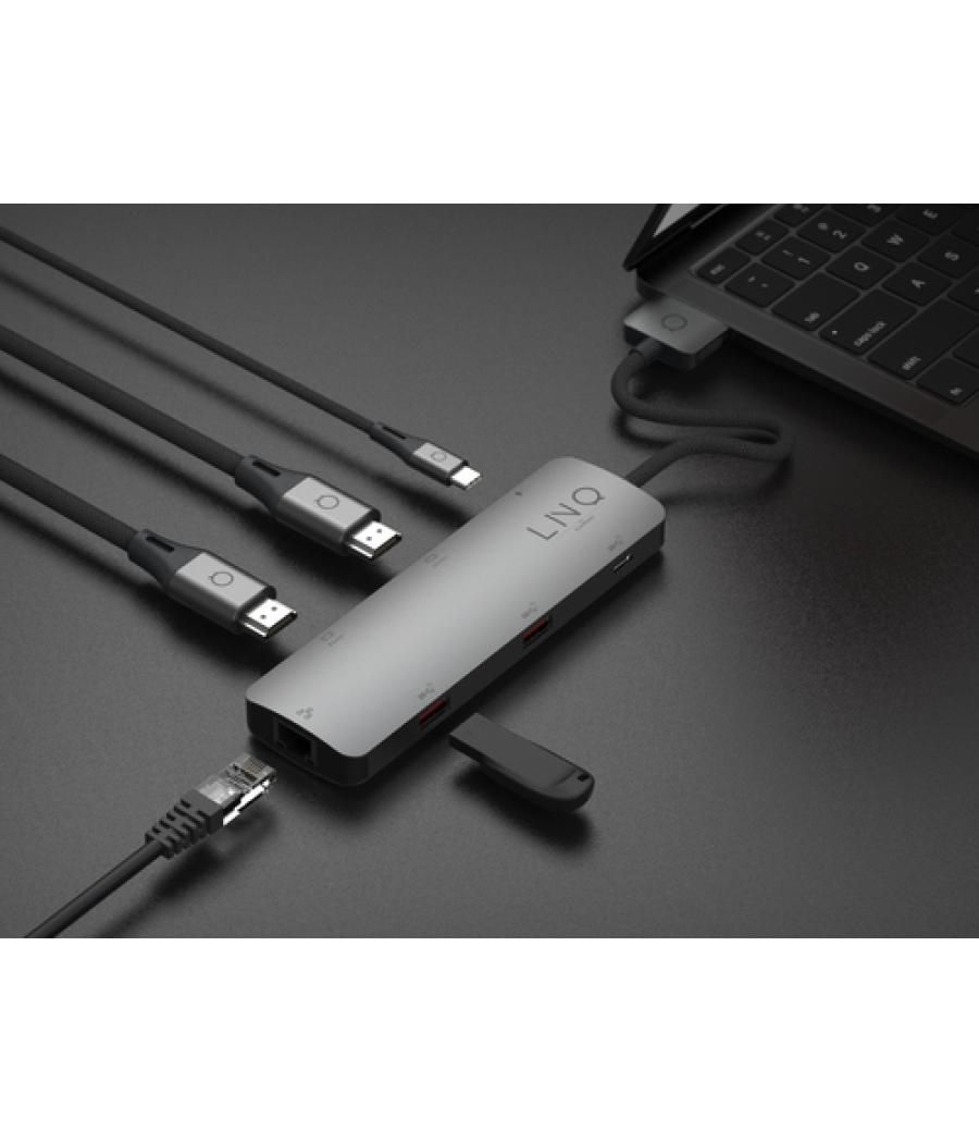 LINQ byELEMENTS LQ48011 base para portátil y replicador de puertos 2 x USB 3.2 Gen 2 (3.1 Gen 2) Type-C Negro, Gris