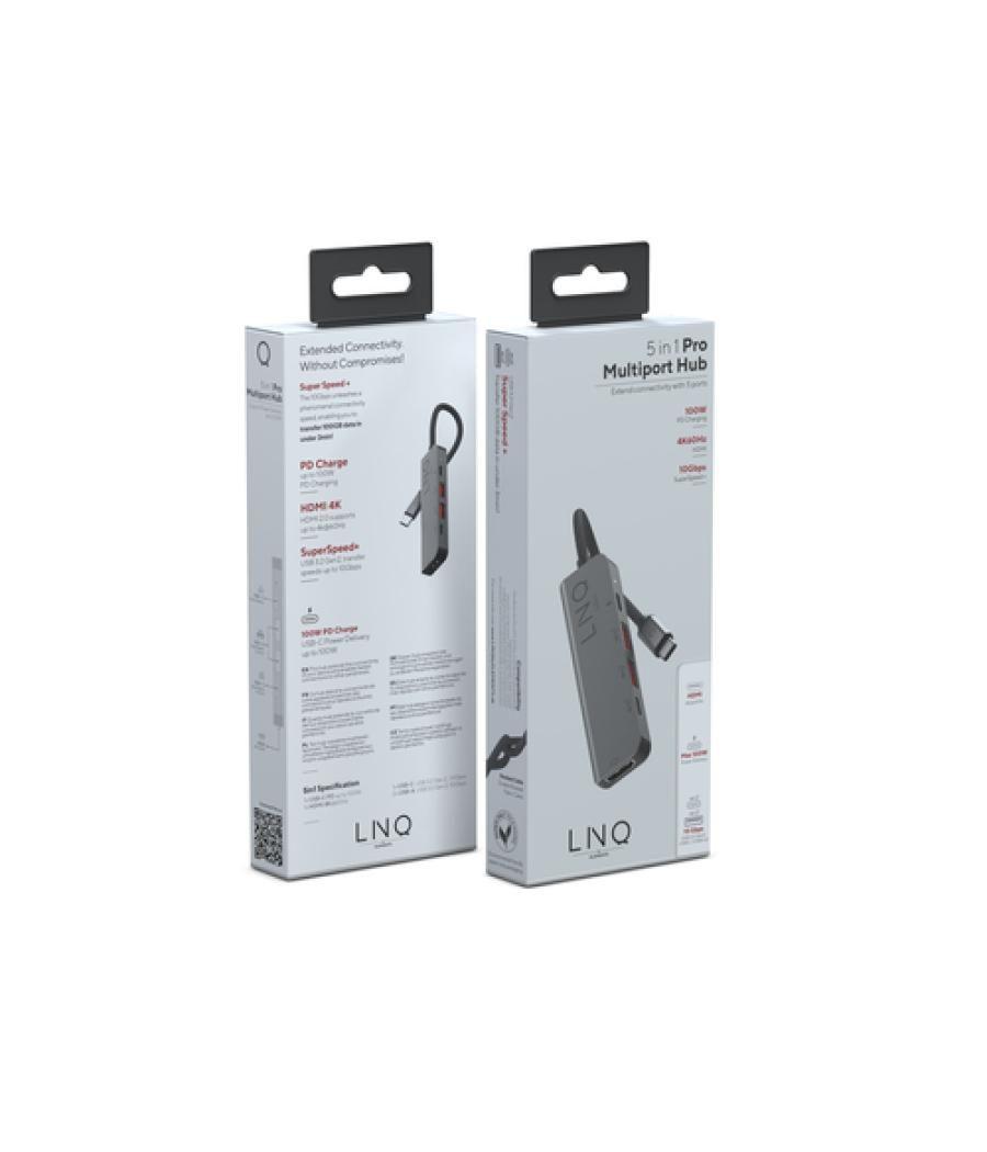 LINQ byELEMENTS LQ48014 base para portátil y replicador de puertos USB 3.2 Gen 2 (3.1 Gen 2) Type-C Negro, Gris