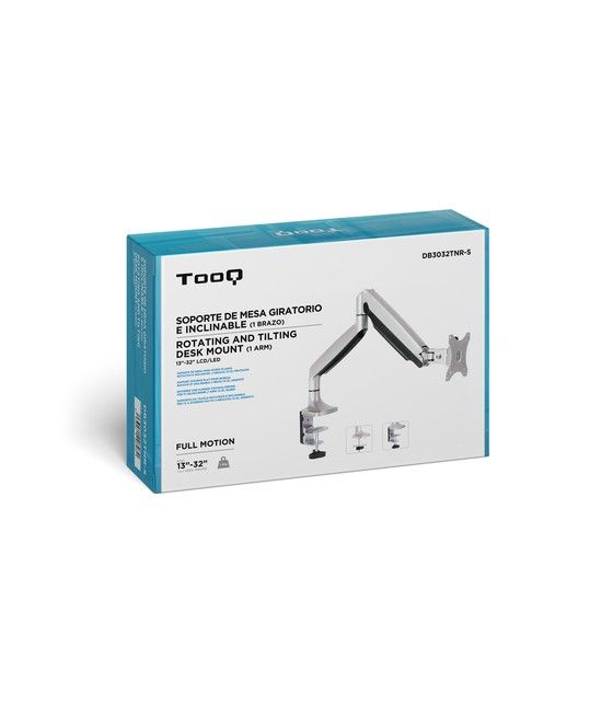 TooQ Soporte de Mesa Giratorio e Inclinable para Pantalla (Monitor / TV Plasma / LCD / LED) 13” – 32”, de Un Brazo, Plata - Imag
