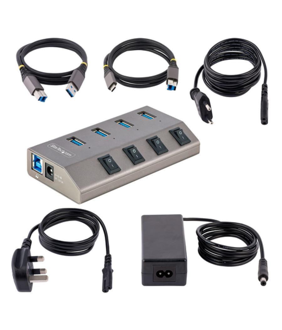 StarTech.com Hub USB-C Autoalimentado de 4 puertos con Interruptores Individuales - Concentrador USB 3.0 a 5 Gbps con Fuente de 