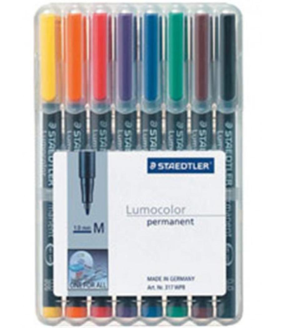 Estuche 8 marcadores lumocolor permanente punta media 1mm. surtidos staedtler 317 wp8