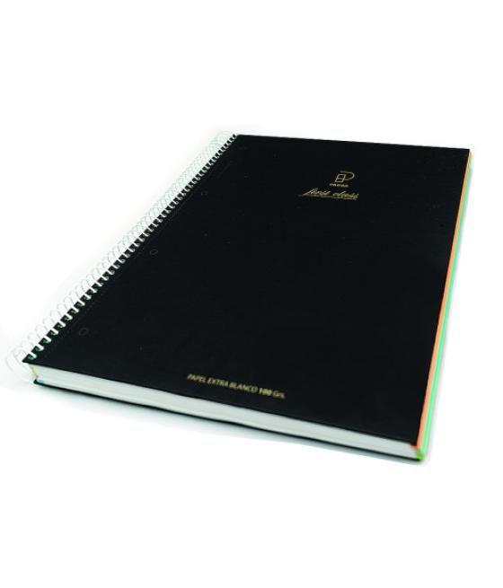 Cuaderno first class a5 tapa negra forrada microperforado 120h 100gr taladros 5x5 banda 5 colores pacsa 16036