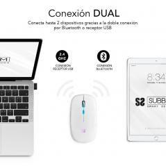 Ratón Inalámbrico por Bluetooth Subblim LED Dual Flat/ Batería recargable/ Hasta 1600 DPI/ Blanco - Imagen 3