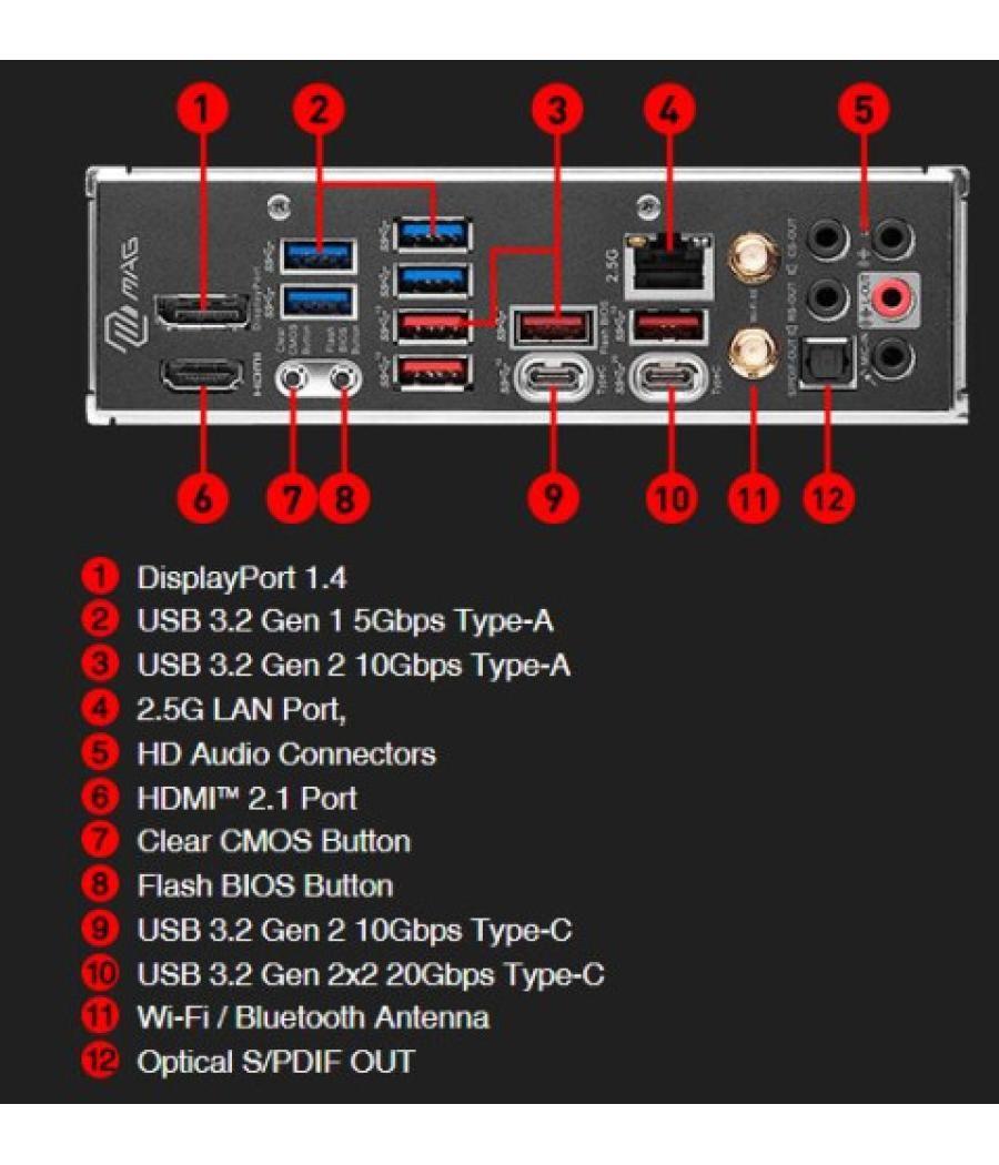 Placa msi mag z790 tomahawk wifi,intel,1700,z790,4ddr5,128gb,hdmi+dp,7sata3+4m.2,13usb3.2,2.5gb+wifi6e+bt5.3,atx