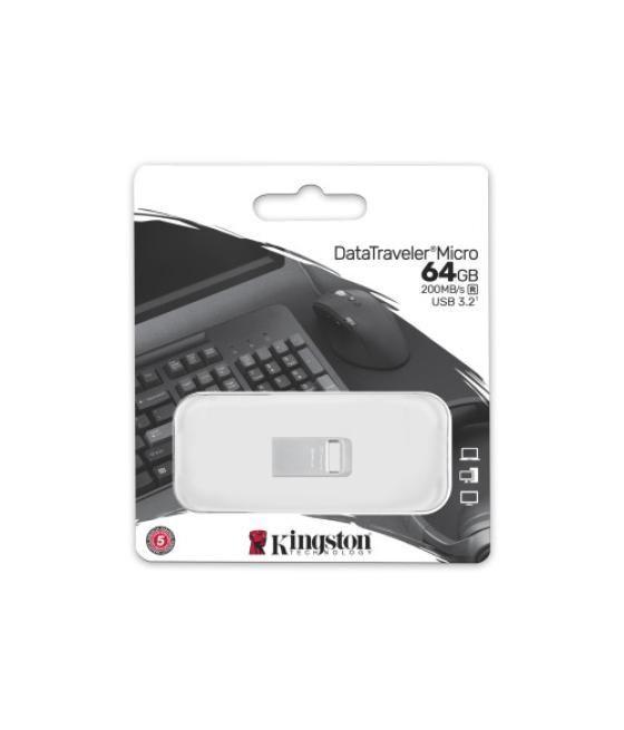 Kingston technology datatraveler micro unidad flash usb 64 gb usb tipo a 3.2 gen 1 (3.1 gen 1) plata