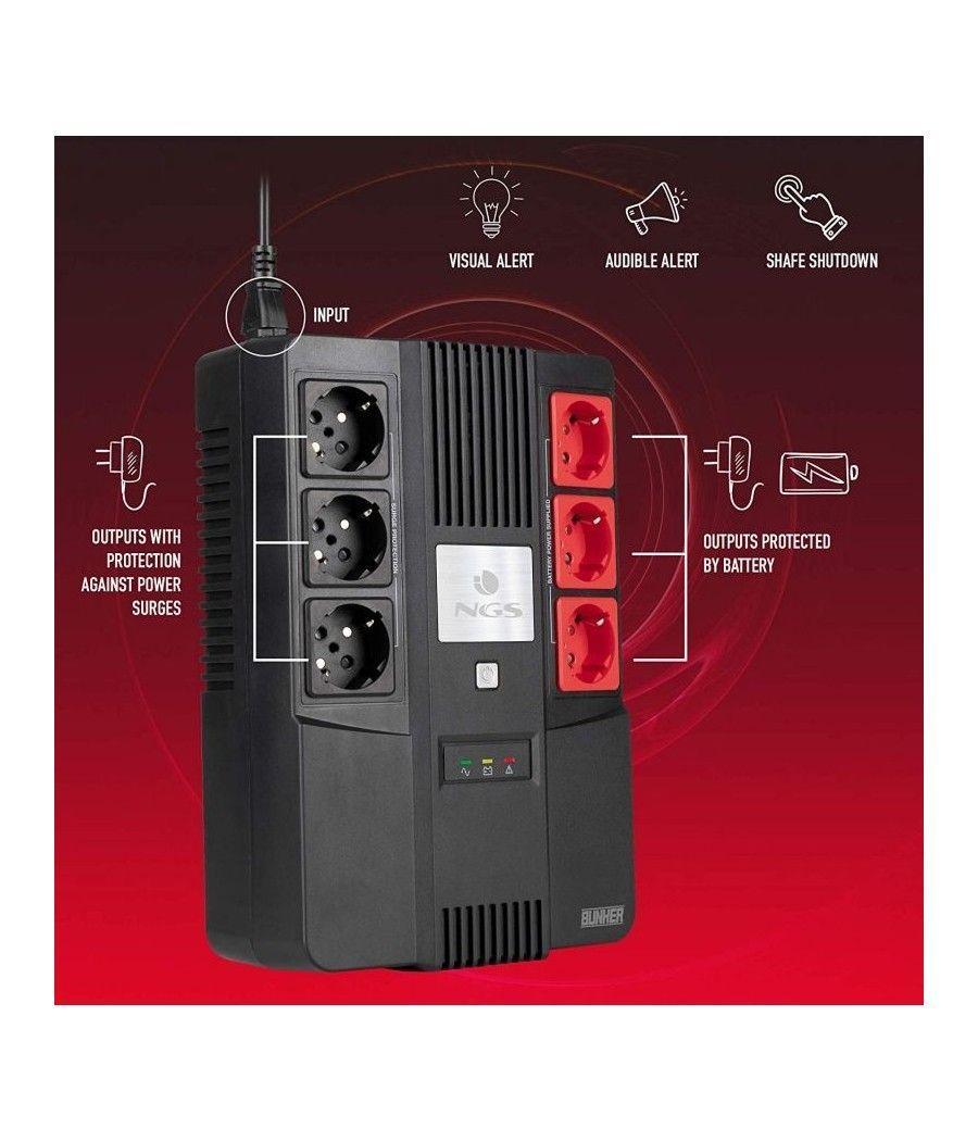 SAI Offline NGS Fortress Bunker/ 600VA-360W/ 6 Salidas/ Formato Bloque - Imagen 2