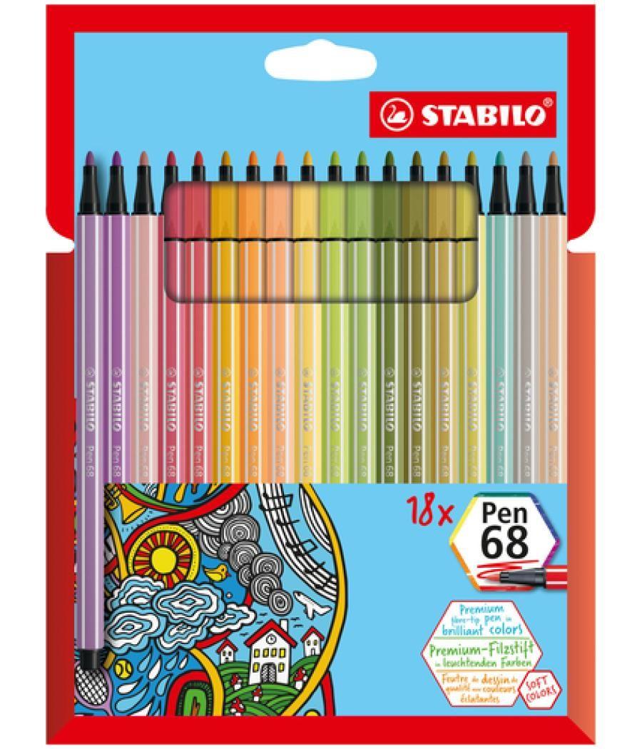 Rotulador stabilo acuarelable pen 68 estuche cartón de 18 unidades colores surtidos