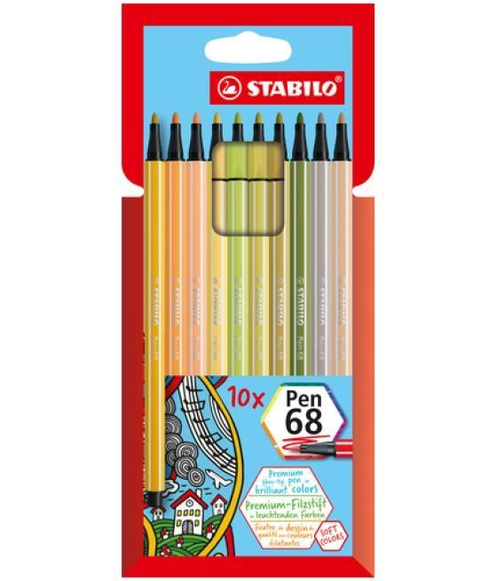 Rotulador stabilo acuarelable pen 68 estuche cartón de 10 unidades colores surtidos