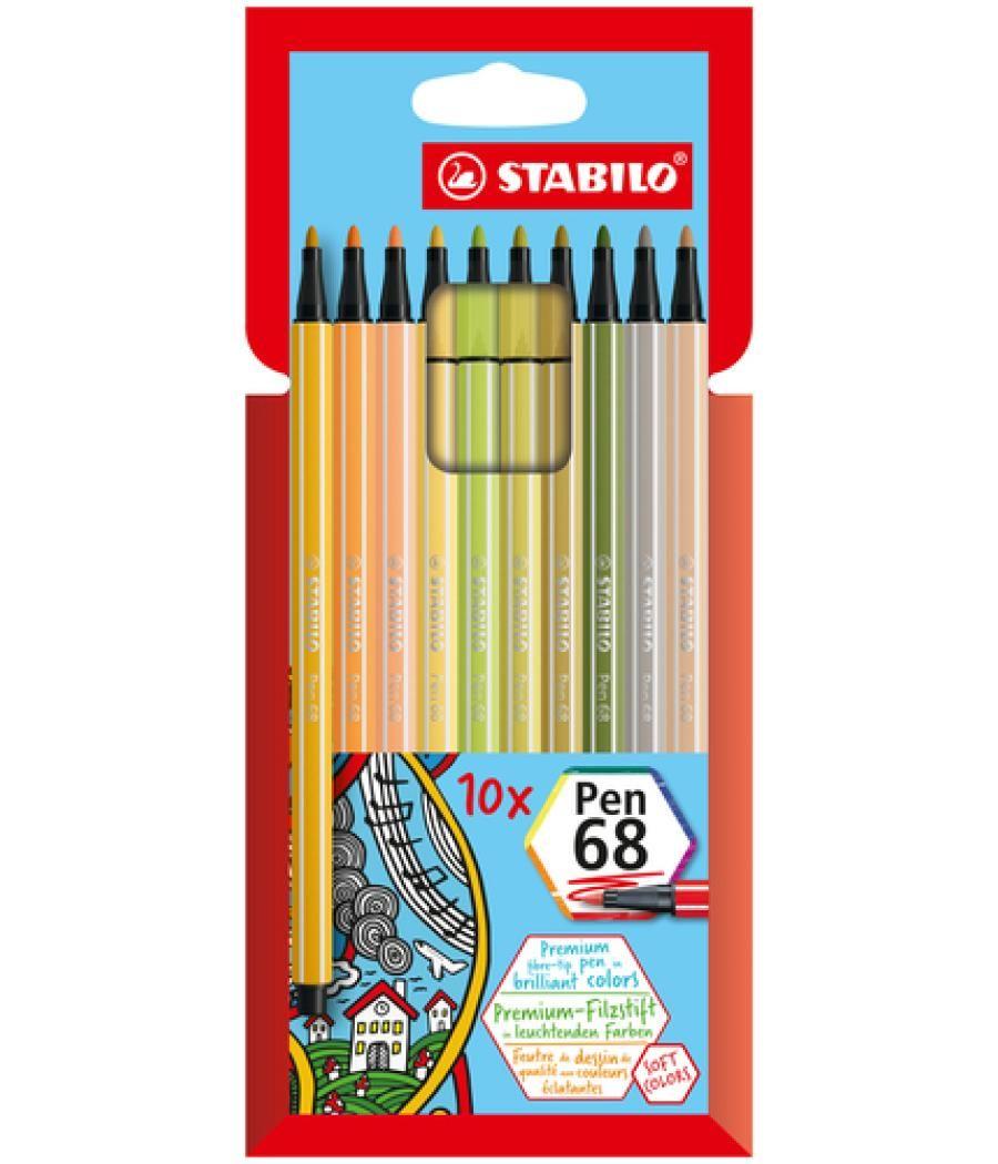 Rotulador stabilo acuarelable pen 68 estuche cartón de 10 unidades colores surtidos