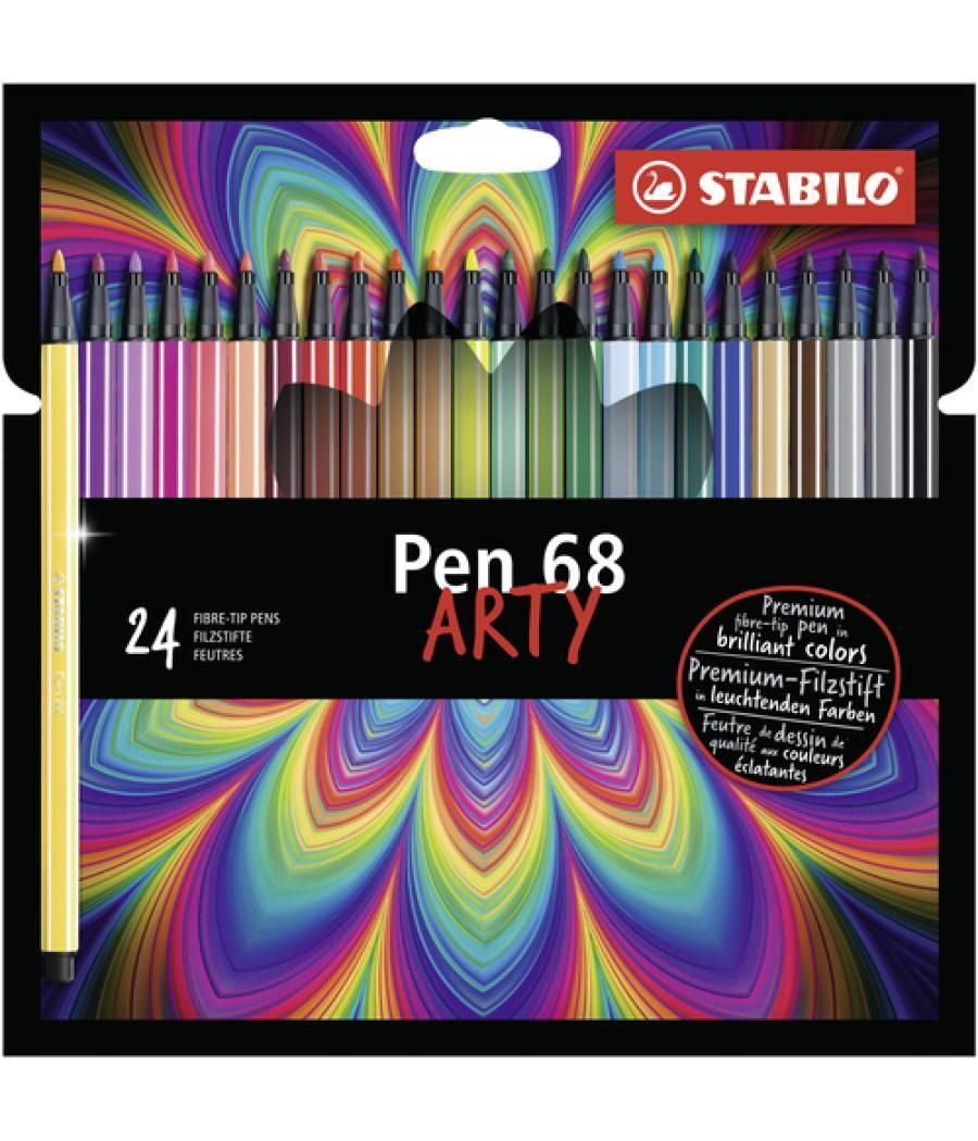 Rotulador stabilo acuarelable pen 68 arty line 1 mm estuche cartón de 24 unidades colores surtidos