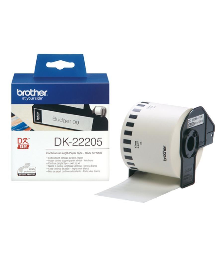 Cinta de papel continuo brother dk-22205 para impresoras de etiquetas ql